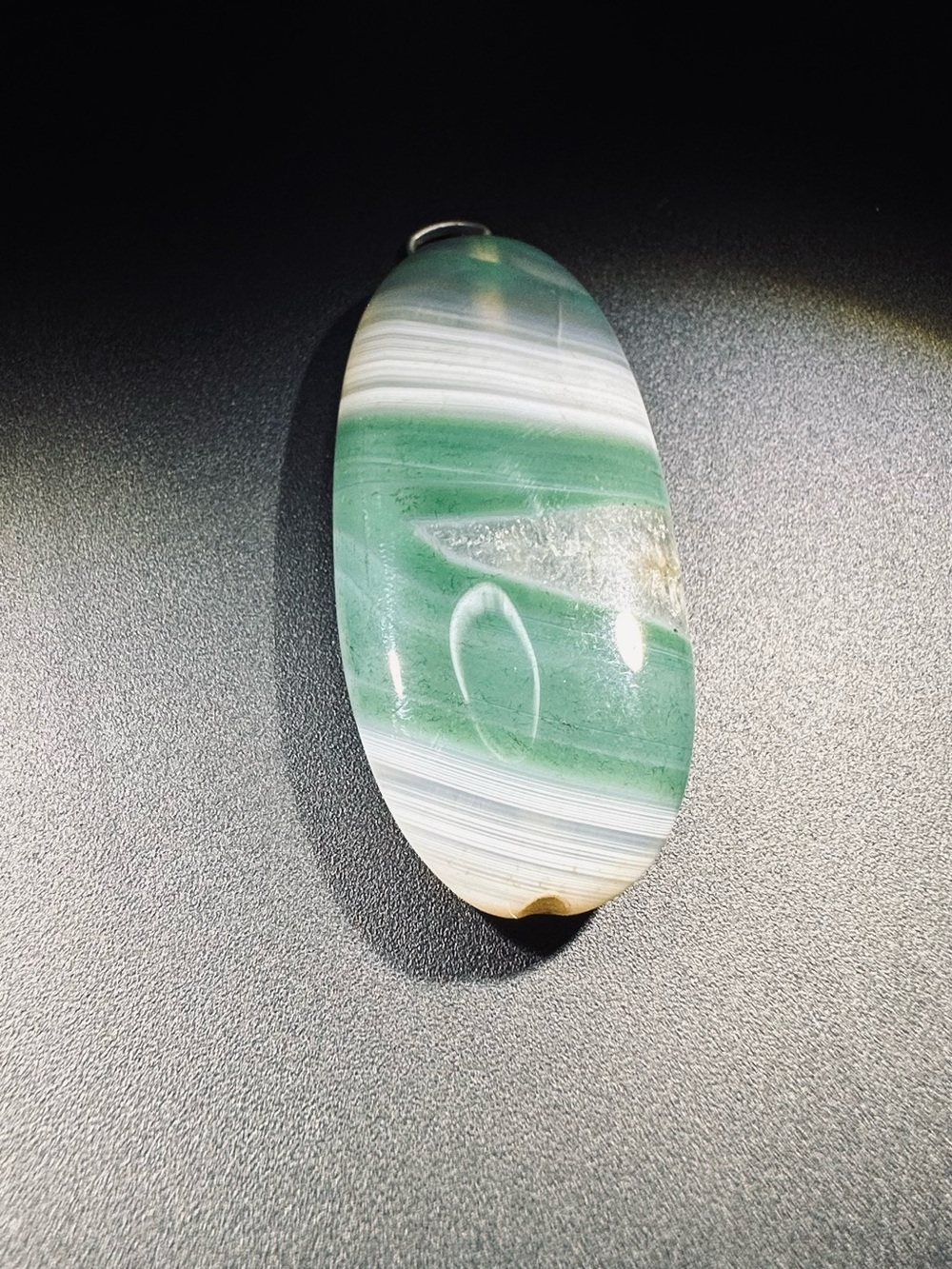 Large Green Banded Agate Druzy Pendant Purchased in Egypt